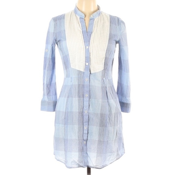 Theory Bibbed Casual Blue Long Sleeve Shirt Dress tunic Sz 10 - Picture 1 of 8